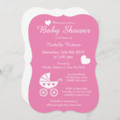 Poussette rose invitation bébé douche fille (Devant / Derrière)