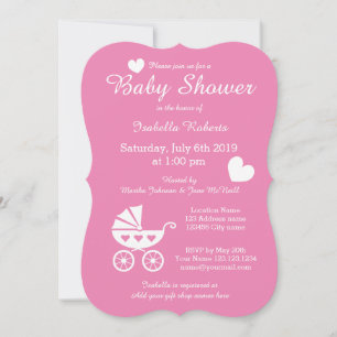 Poussette rose invitation bébé douche fille