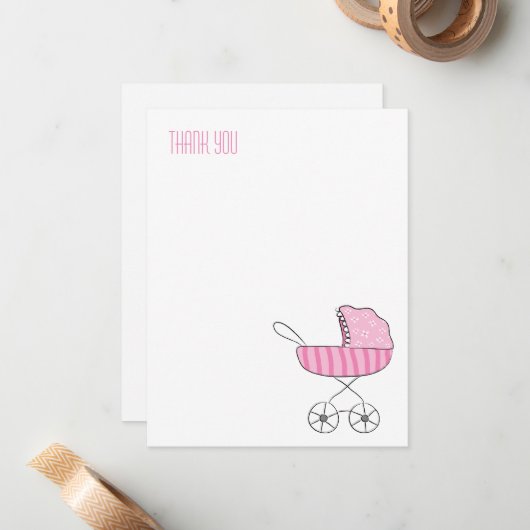 Poussette rose pour bébé | Cartes de notes de reme (Devant/Arrière en situation)