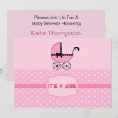 Poussette rose Poussette Douche Invitation (Devant / Derrière)