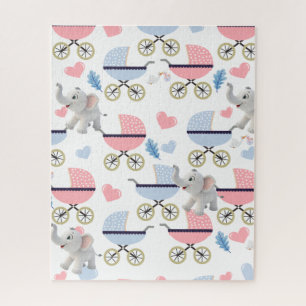 Poussette Stork Rose & Bleu Éléphant Puzzles 