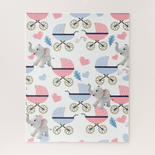 Poussette Stork Rose & Bleu Éléphant Puzzles (Vertical)