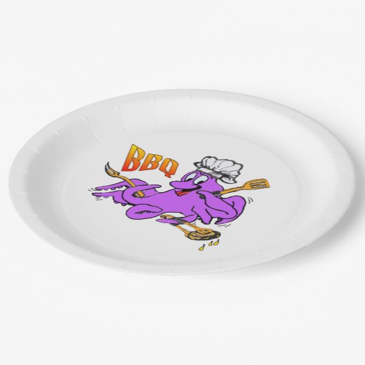 Poussière Octopus BBQ. Assiettes en Papier. (Angle)