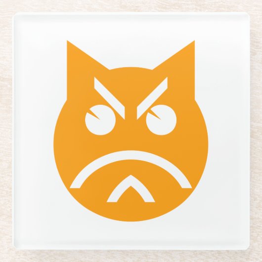 Pouting Emoji Cat Glazen Onderzetter (Voorkant)