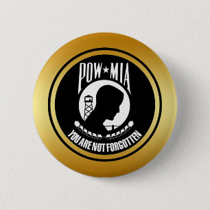 POW MIA - GOLD LIJST RONDE BUTTON 5,7 CM