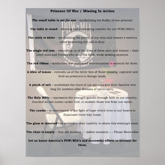POW/MIA-tabel Poster (Voorkant)