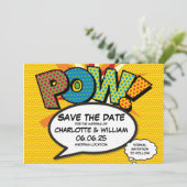 POW Sla de datum op Leuk Retro Stripboek Pop Art Save The Date (Staand voorkant)