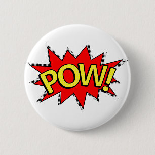 POW! - Superheld Comic Book Red/Yellow Bubble Ronde Button 5,7 Cm