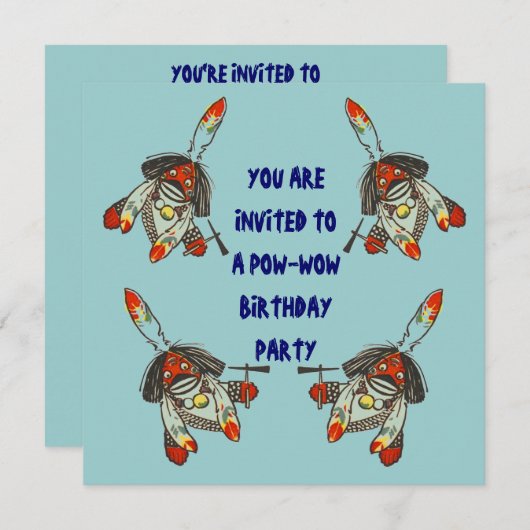 POW-WOW BIRTHDAY PARTY INVITATION ~ EZ2 CUSTOMIZE KAART (Voorkant / Achterkant)
