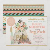 Pow Wow Stam T-Shirt Tipi Baby Shower Uitnodiging