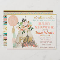 Pow Wow Tribal Teepee Tipi Baby shower Invitation