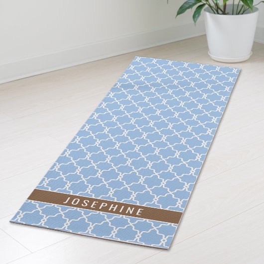 Powder Blue And Brown Trellis Pattern With Name Yogamat