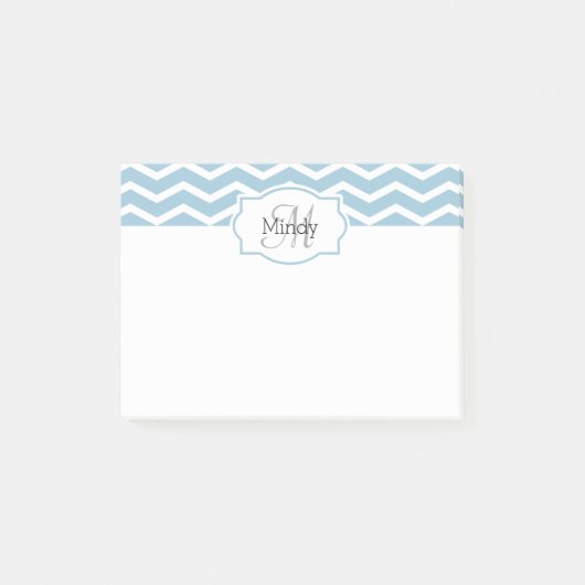 Powder Blue Chevron Name Monogramed Post-it® Notes (Voorkant)