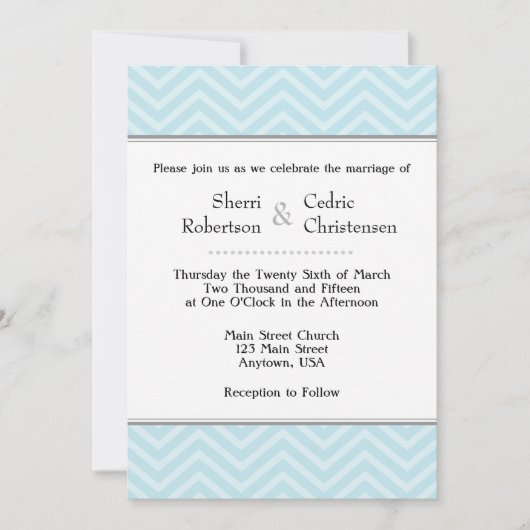 Powder Blue Chevron Wedding Kaart (Voorkant)