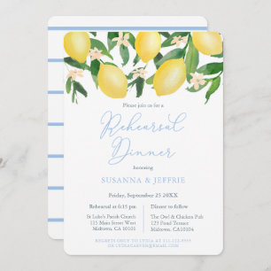 Powder Blue Citrus Lemons Wedding Rehearsal Dinner Kaart