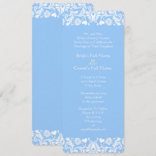 Powder Blue Damask Wedding Invitation Kaart