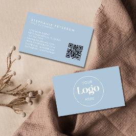 Powder Blue Elegant Custom Company Logo QR Code Visitekaartje