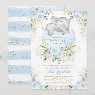Powder Blue Elephant Boy Baby shower Kaart