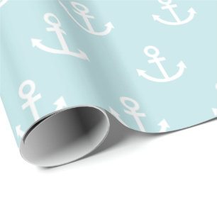 Powder Blue en White Anchor Pattern Cadeaupapier