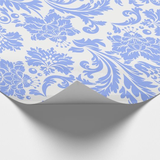 Powder-Blue en White Floral Dammaskers Cadeaupapier (Hoek)