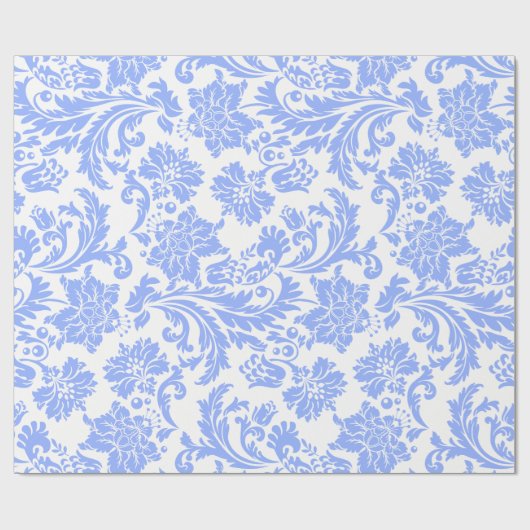 Powder-Blue en White Floral Dammaskers Cadeaupapier (Vlak)