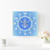 Powder Blue en White nautical anchor and wheels Vierkante Klok (Huis)