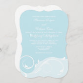 Powder Blue Floral Swirl Bracket Wedding Invitae Kaart (Voorkant / Achterkant)