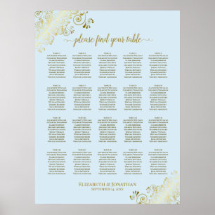 Powder Blue & Gold 20 tafel bruiloft Poster