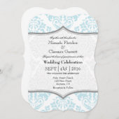 Powder Blue Grey Damask Bracket Weddenschap Invite Kaart (Voorkant / Achterkant)