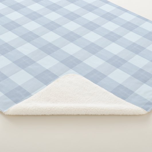 Powder Blue Large Gingham Plaid Sherpa Blanket (3/4)