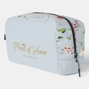 Powder Blue Maid of Honor Script Naam Accessoire Toilettasje