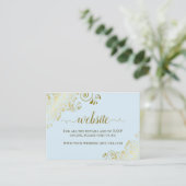 Powder Blue met Gold Floral Weddenschap Website Informatiekaartje (Staand voorkant)