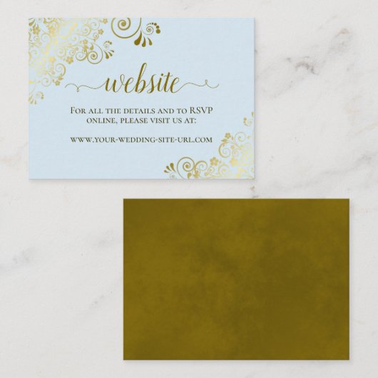 Powder Blue met Gold Floral Weddenschap Website Informatiekaartje (Voorkant / Achterkant)