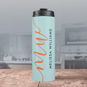 Powder Blue Minimalist Monogram Naam en Initiaal Thermosbeker