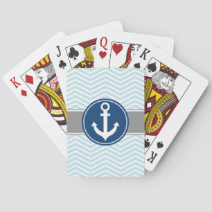 Powder Blue Nautical Anchor Chevron Pokerkaarten