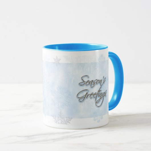 Powder Blue Snowflake Season's Greetings Mok (Voorkant rechts)