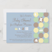 Powder Blue Stippen Boy Baby shower Invitation Kaart (Voorkant)