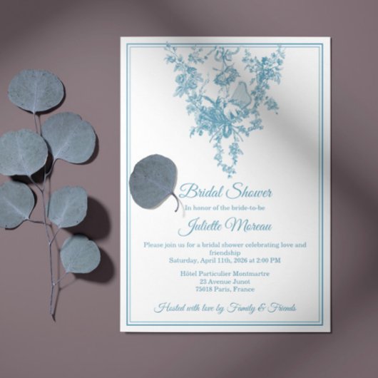 Powder Blue Toile de Jouy Bridal Shower Invitation