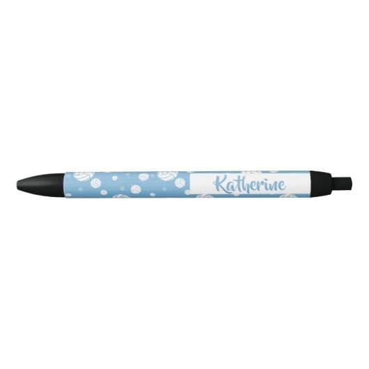 Powder Blue Volleyball Chevron Patterned Zwarte Inkt Pen (Voorkant)
