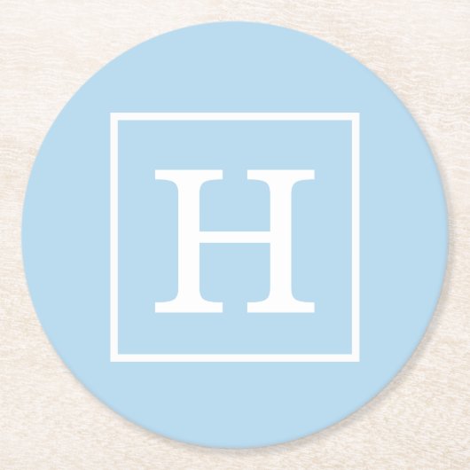 Powder Blue White Initiaal monogram Ronde Kartonnen Onderzetter (Voorkant)