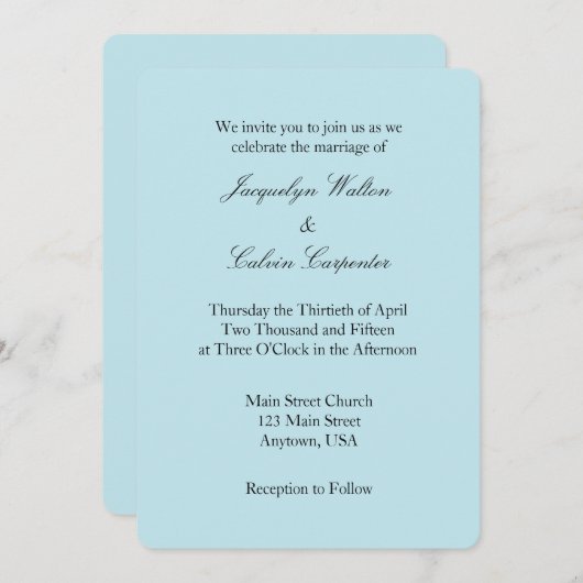 Powder Blue White Plain Simple Weddenschap Kaart (Voorkant / Achterkant)