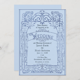 Powder Blue White  Victoriaans deco Wedding Kaart