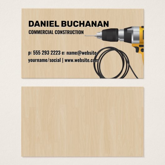 Power boor | Achtergrond houten vloerbedekking Visitekaartje (Voorkant /achterkant)