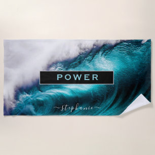 Power Inspirerend Word Ocean Wave Strandlaken
