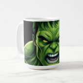 Power Monster Comic Mug – Green Muscular Creature Koffiemok (Voorkant links)