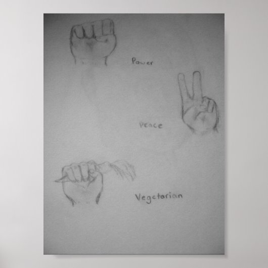 Power, Peace, Végétarien Original Artwork Poster (Devant)