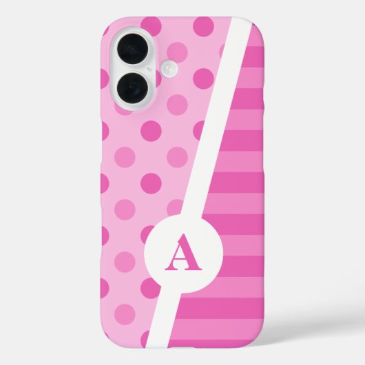 Power Pink Polka Dot en Stripe Patroon Case-Mate iPhone Case (Achterkant)