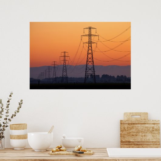 Power Pylons op zonsondergang Poster (Keuken)