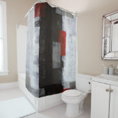 'Power Trip' grijze en rode Abstracte kunst Douchegordijn (In situ)