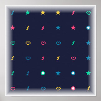 Power-Up Icons Patroon - 8-Bit Videogame Kunst Poster